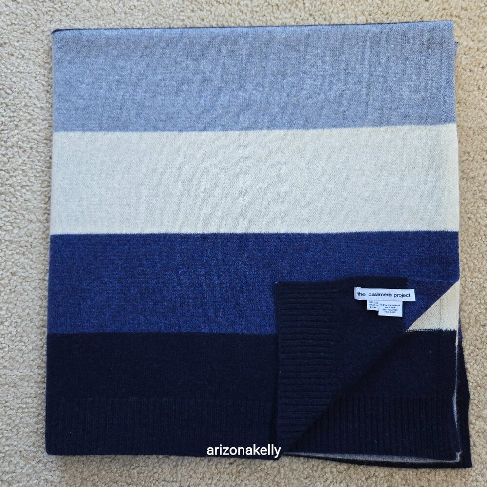 NWOT The Cashmere Project Knit Cashmere Wrap Scarf Blue & White Stripe - Picture 1 of 12